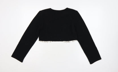 Zara Women Black S Cropped Knit Jumper Silver Beaded Hem Long Sleeve
