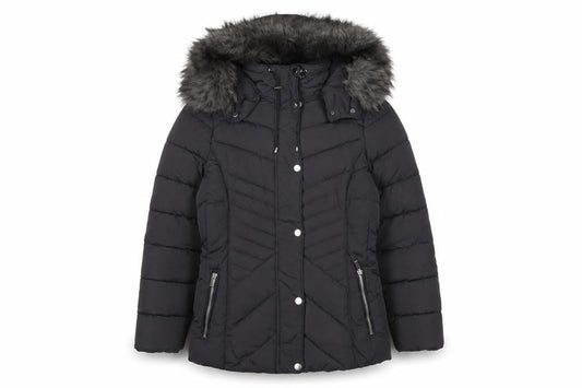 New Look Women’s Black Petite UK 8 Hooded Faux Fur Puffer Coat