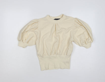 French Connection Women Ivory XS Puff Sleeve High Neck Blouse