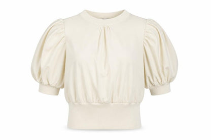 French Connection Women Ivory XS Puff Sleeve High Neck Blouse