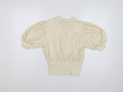 French Connection Women Ivory XS Puff Sleeve High Neck Blouse