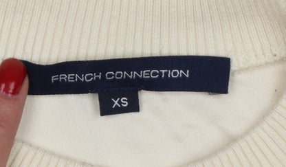 French Connection Women Ivory XS Puff Sleeve High Neck Blouse
