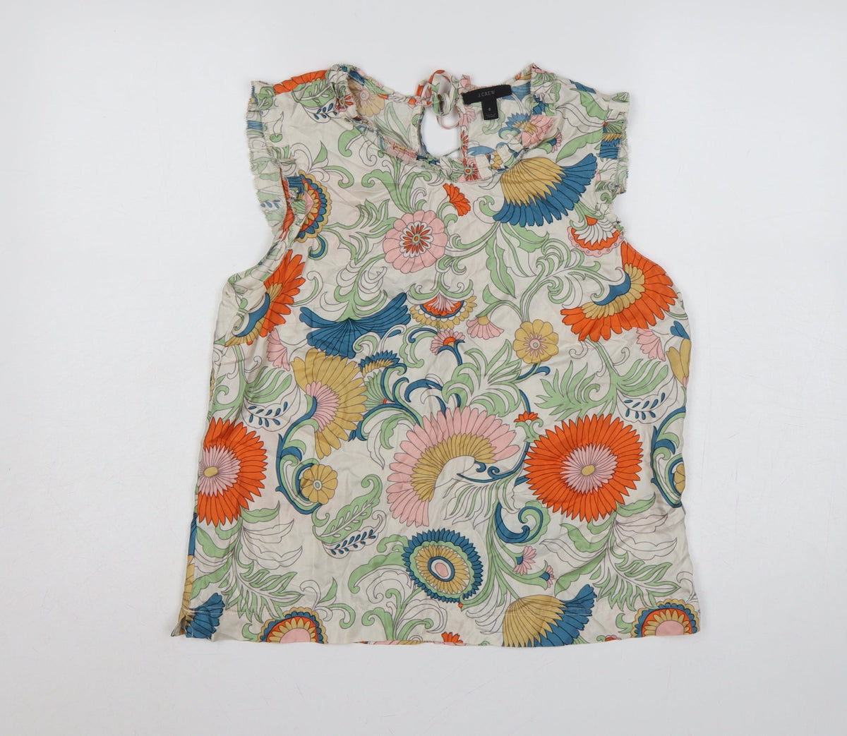 J.Crew Women Multicoloured Size 8 Floral Ruffle Keyhole Blouse