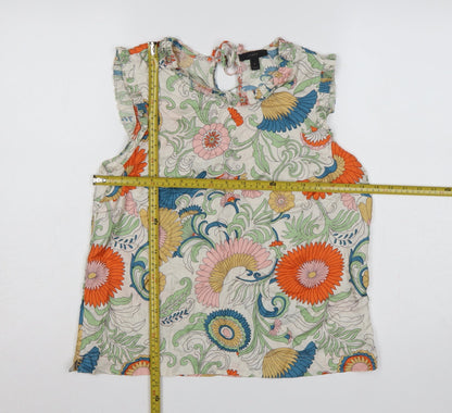 J.Crew Women Multicoloured Size 8 Floral Ruffle Keyhole Blouse