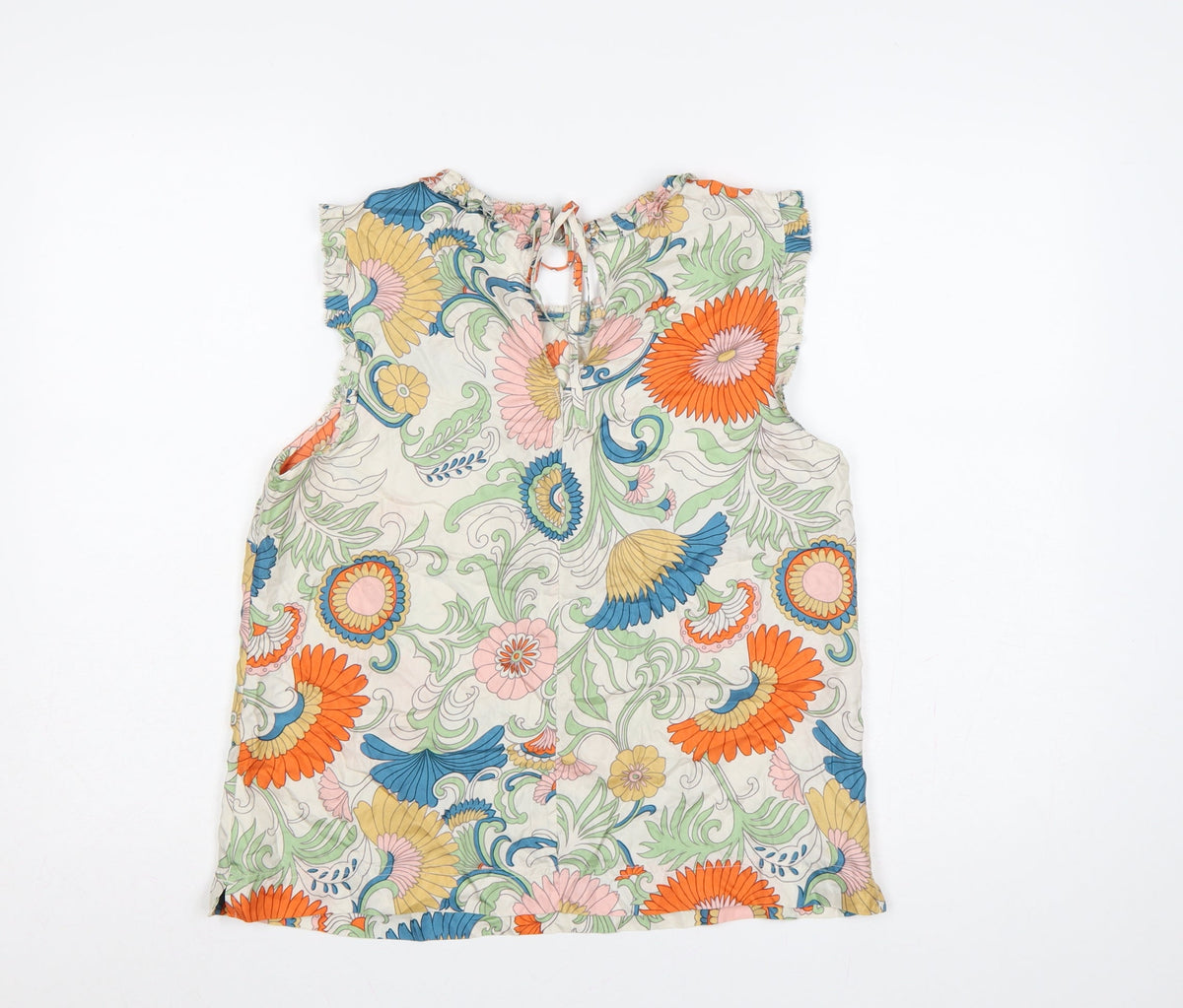 J.Crew Women Multicoloured Size 8 Floral Ruffle Keyhole Blouse