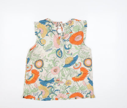 J.Crew Women Multicoloured Size 8 Floral Ruffle Keyhole Blouse