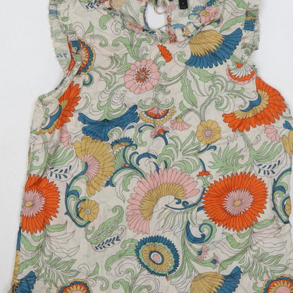 J.Crew Women Multicoloured Size 8 Floral Ruffle Keyhole Blouse