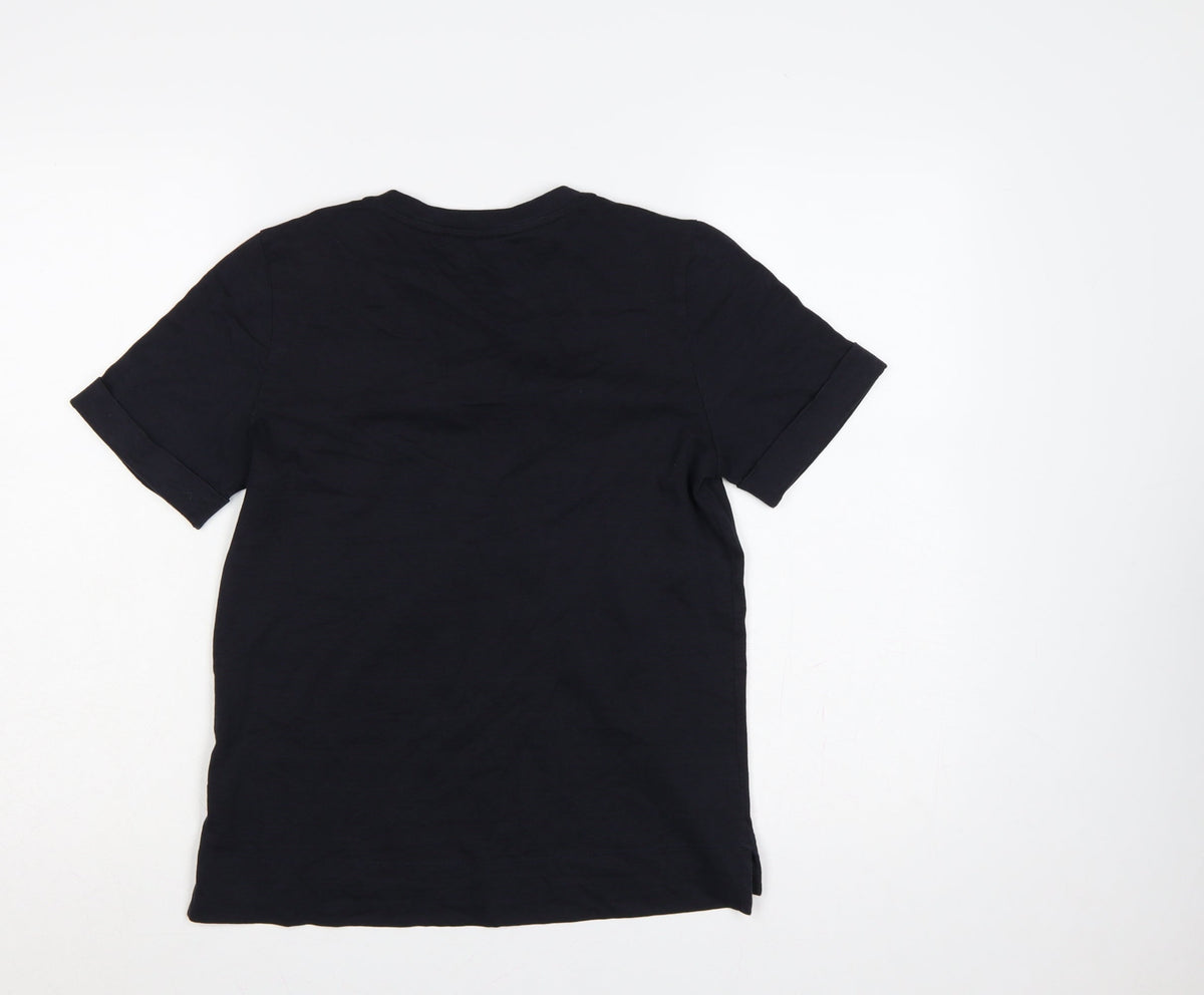 Whistles Women Black UK 8 Cotton Tassel Tie Tunic Blouse Short Sleeve