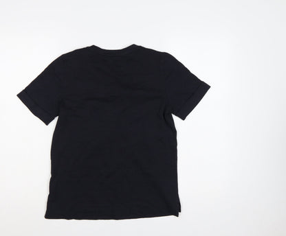 Whistles Women Black UK 8 Cotton Tassel Tie Tunic Blouse Short Sleeve