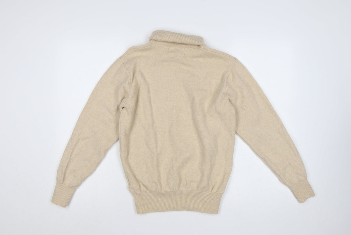 House of Bruar Women's Beige M Lambswool Roll Neck Knit Jumper