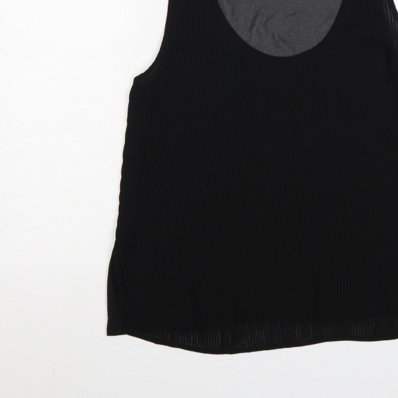 French Connection Women Black UK 14 Pleated Sheer Scoop Neck Tank Top