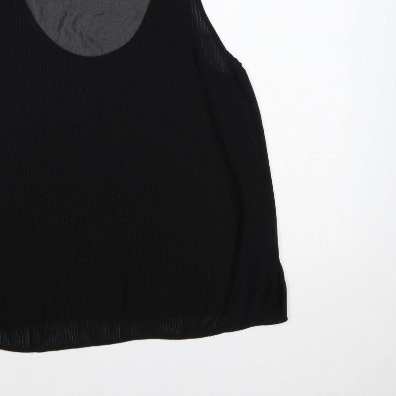 French Connection Women Black UK 14 Pleated Sheer Scoop Neck Tank Top