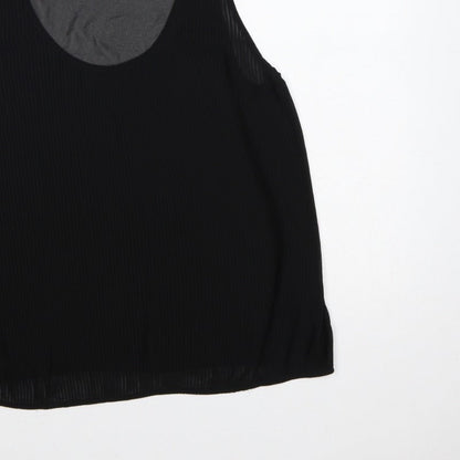 French Connection Women Black UK 14 Pleated Sheer Scoop Neck Tank Top