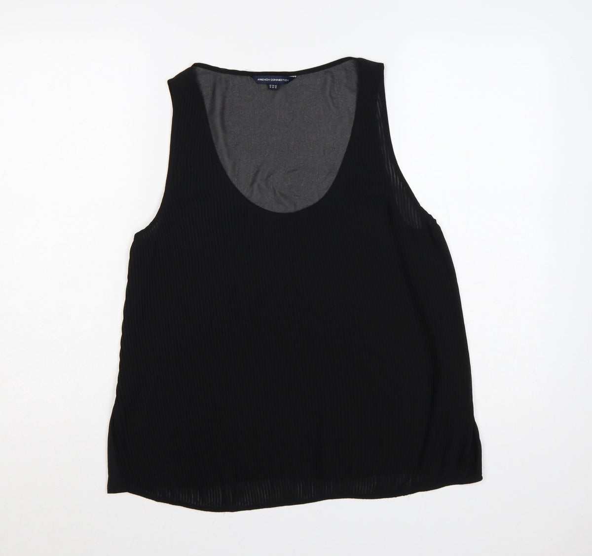 French Connection Women Black UK 14 Pleated Sheer Scoop Neck Tank Top