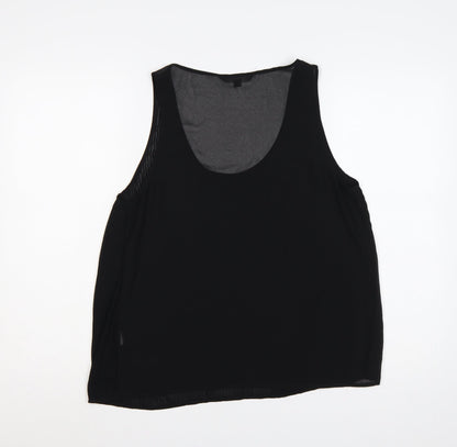 French Connection Women Black UK 14 Pleated Sheer Scoop Neck Tank Top