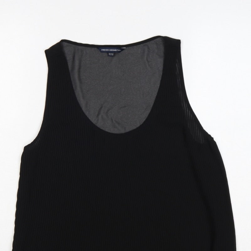 French Connection Women Black UK 14 Pleated Sheer Scoop Neck Tank Top