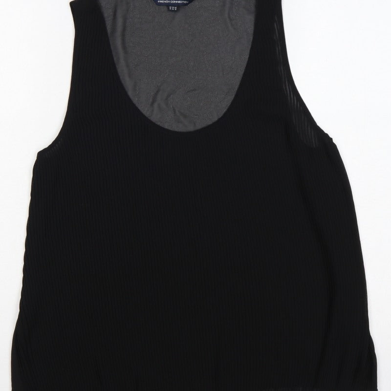 French Connection Women Black UK 14 Pleated Sheer Scoop Neck Tank Top