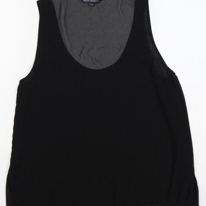 French Connection Women Black UK 14 Pleated Sheer Scoop Neck Tank Top