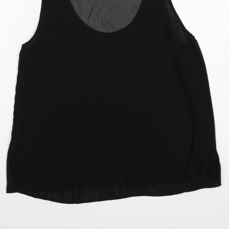 French Connection Women Black UK 14 Pleated Sheer Scoop Neck Tank Top