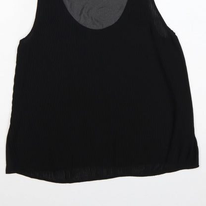 French Connection Women Black UK 14 Pleated Sheer Scoop Neck Tank Top