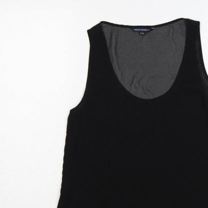 French Connection Women Black UK 14 Pleated Sheer Scoop Neck Tank Top