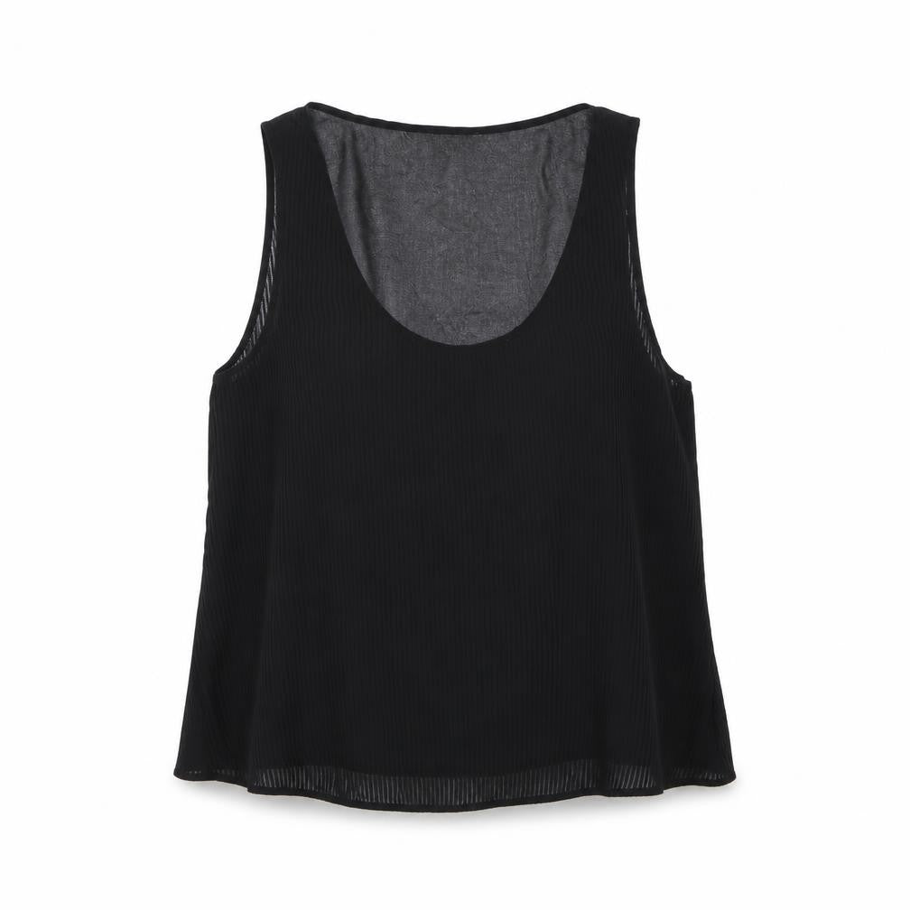 French Connection Women Black UK 14 Pleated Sheer Scoop Neck Tank Top