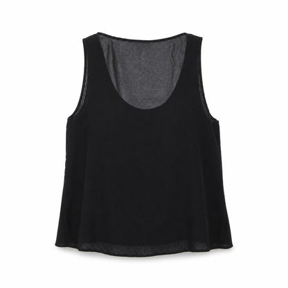 French Connection Women Black UK 14 Pleated Sheer Scoop Neck Tank Top