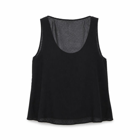 French Connection Women Black UK 14 Pleated Sheer Scoop Neck Tank Top