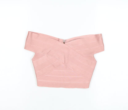 Missguided Women Pink UK 6 Cropped Off Shoulder Bandage Blouse Zip