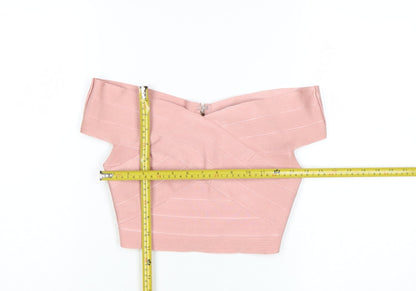 Missguided Women Pink UK 6 Cropped Off Shoulder Bandage Blouse Zip