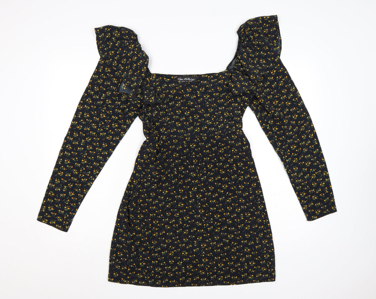 Additional front view of Miss Selfridge Women Black Floral UK 10 Fit & Flare Mini Dress