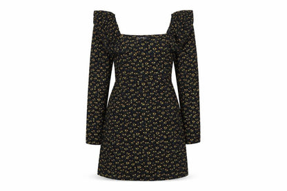 Front view of Miss Selfridge Women Black Floral UK 10 Fit & Flare Mini Dress