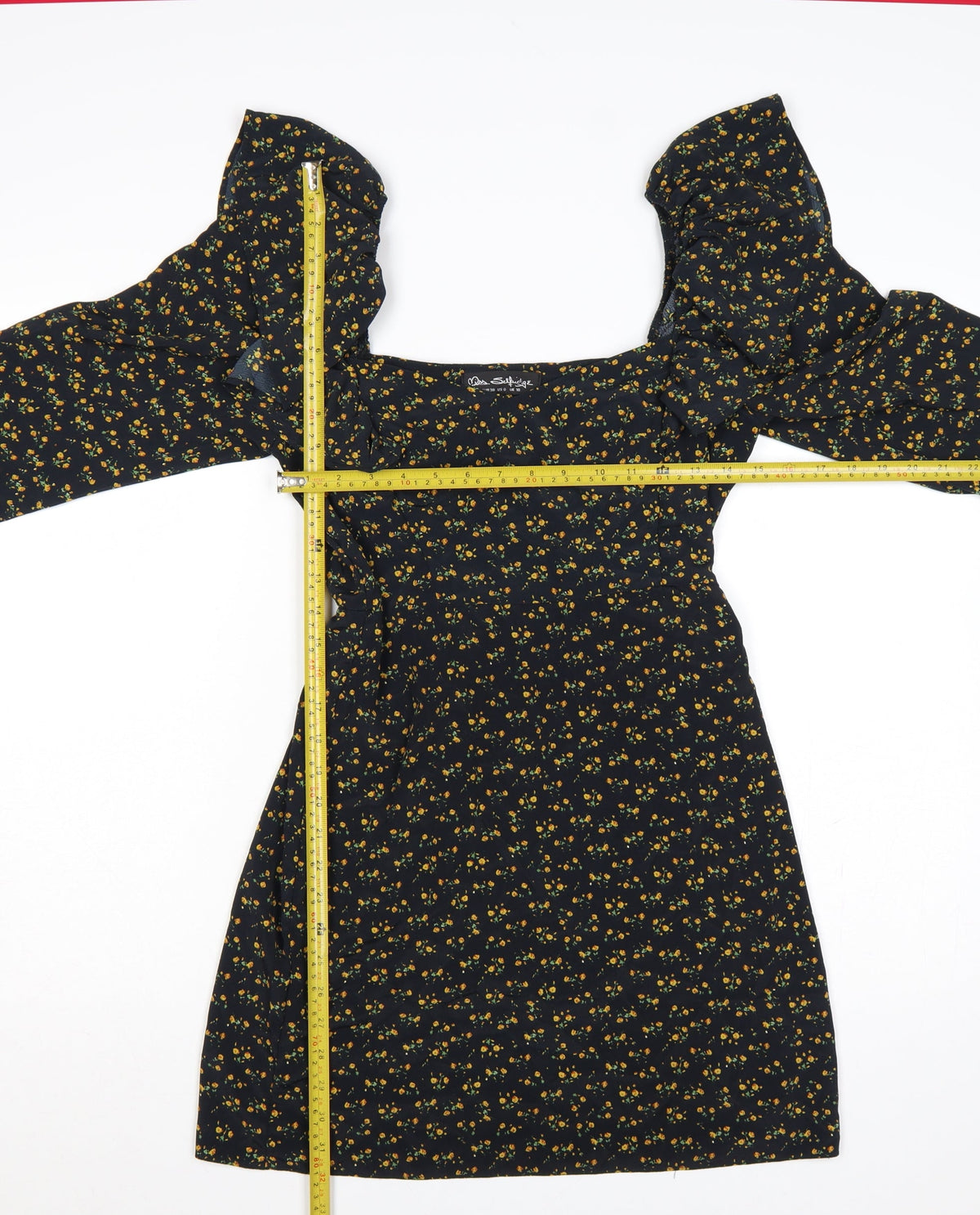 Back view of Miss Selfridge Women Black Floral UK 10 Fit & Flare Mini Dress