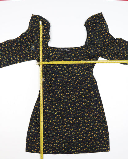 Back view of Miss Selfridge Women Black Floral UK 10 Fit & Flare Mini Dress