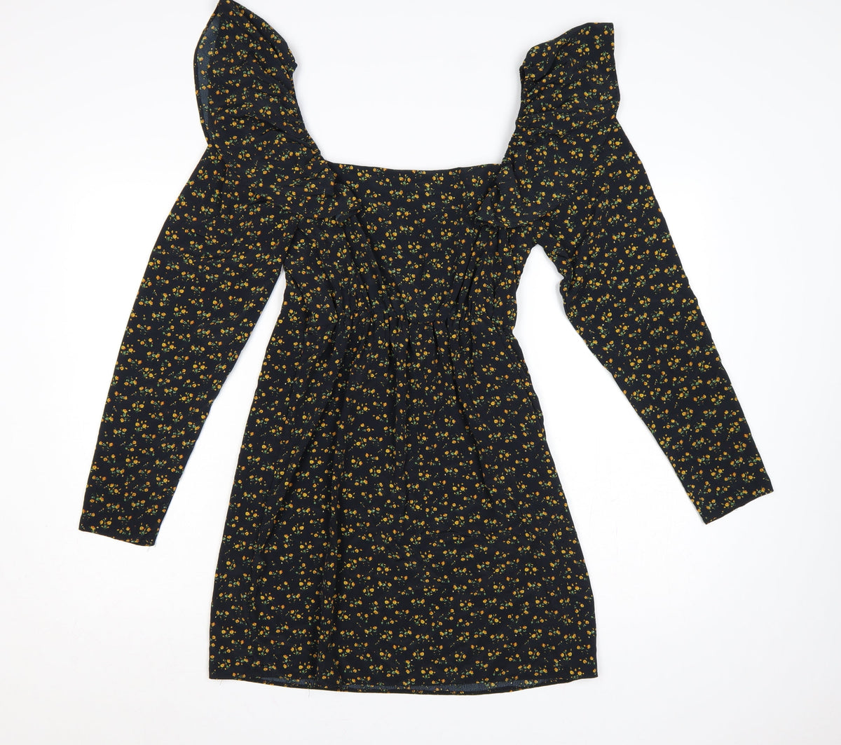 Close-up detail of Miss Selfridge Women Black Floral UK 10 Fit & Flare Mini Dress