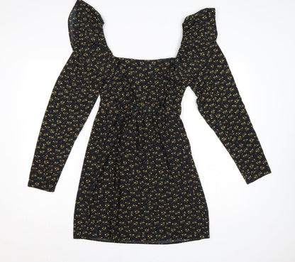 Close-up detail of Miss Selfridge Women Black Floral UK 10 Fit & Flare Mini Dress
