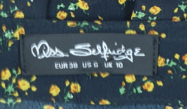 Brand and care label for Miss Selfridge Women Black Floral UK 10 Fit & Flare Mini Dress