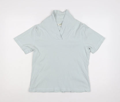 Orvis Women Blue M Ribbed Cotton Blend Short Sleeve Polo Top