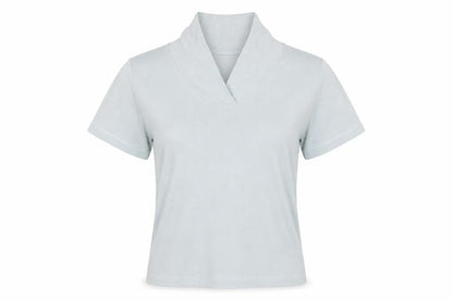 Orvis Women Blue M Ribbed Cotton Blend Short Sleeve Polo Top