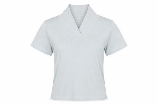 Orvis Women Blue M Ribbed Cotton Blend Short Sleeve Polo Top