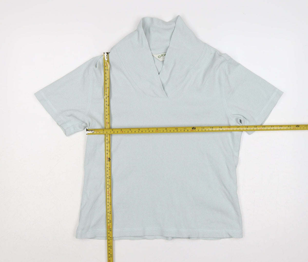 Orvis Women Blue M Ribbed Cotton Blend Short Sleeve Polo Top