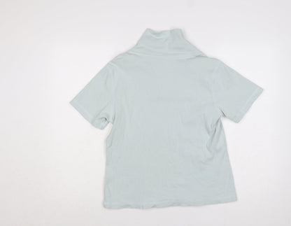 Orvis Women Blue M Ribbed Cotton Blend Short Sleeve Polo Top