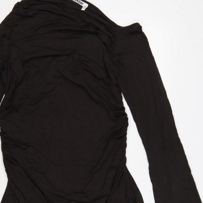 Weekday Women Black XL One Shoulder Ruched Long Sleeve Fit & Flare Dress