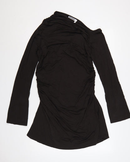 Weekday Women Black XL One Shoulder Ruched Long Sleeve Fit & Flare Dress