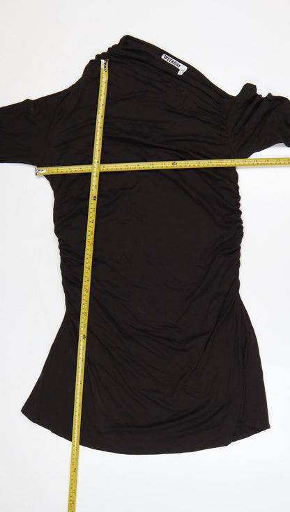 Weekday Women Black XL One Shoulder Ruched Long Sleeve Fit & Flare Dress