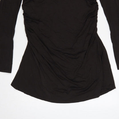 Weekday Women Black XL One Shoulder Ruched Long Sleeve Fit & Flare Dress