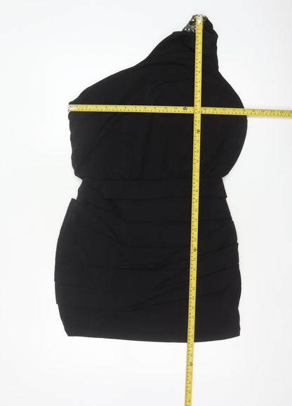 Nasty Gal Women Black L One Shoulder Beaded Bodycon Mini Party Dress