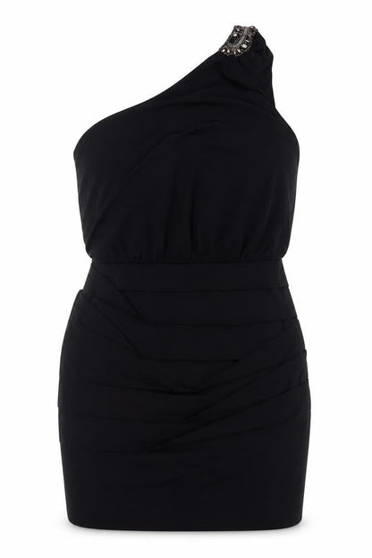 Nasty Gal Women Black L One Shoulder Beaded Bodycon Mini Party Dress