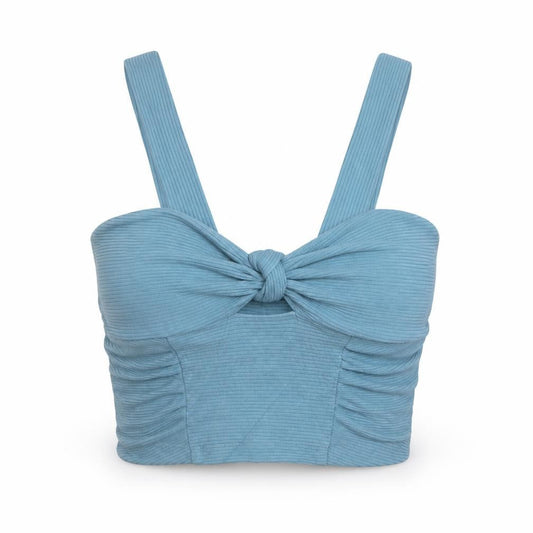Urban Outfitters Women Blue M Cropped Ribbed Tie Strap Tank Top