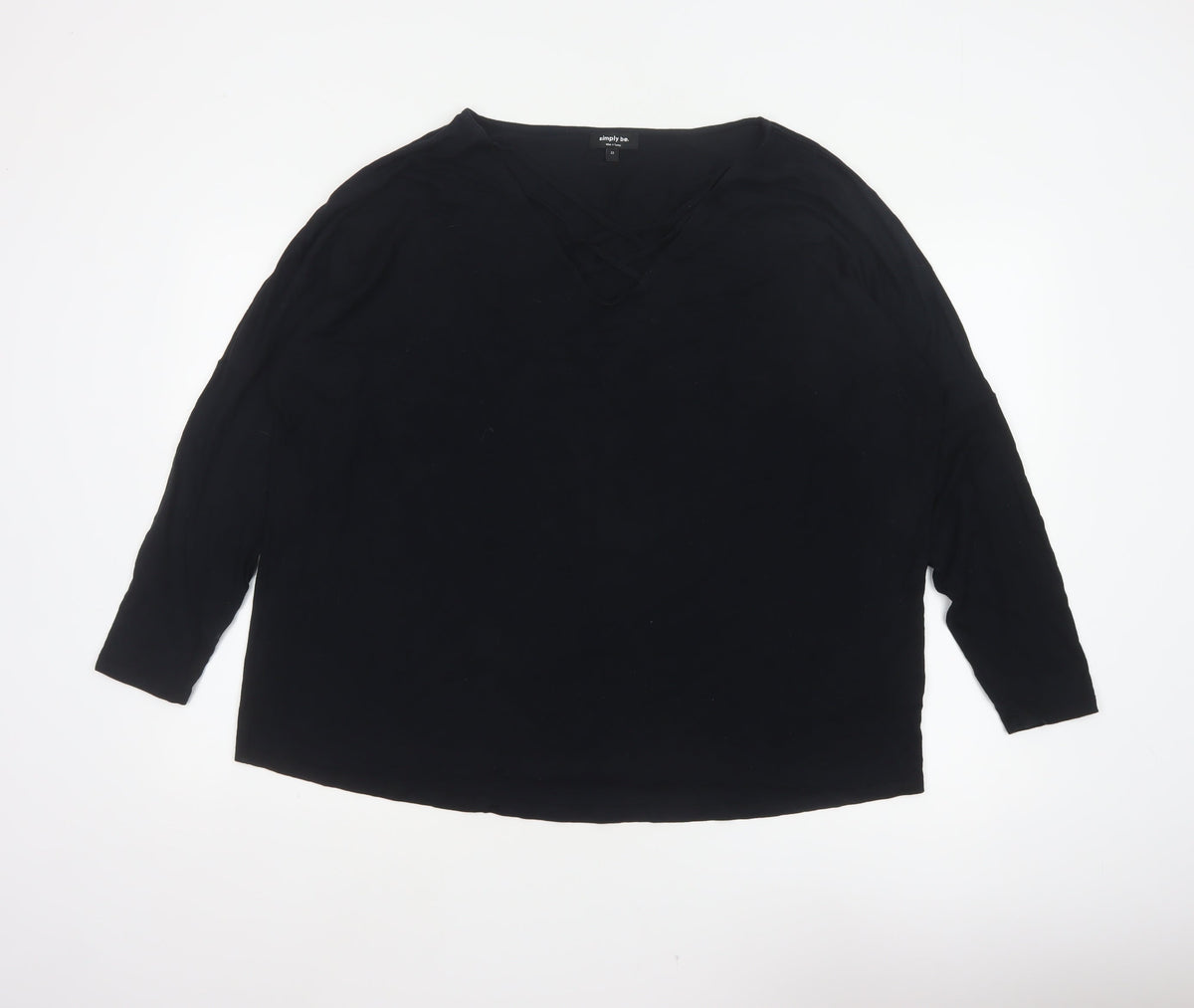 Simply Be Women’s Black Size 22 V-Neck Strap Detail 3/4 Sleeve Blouse